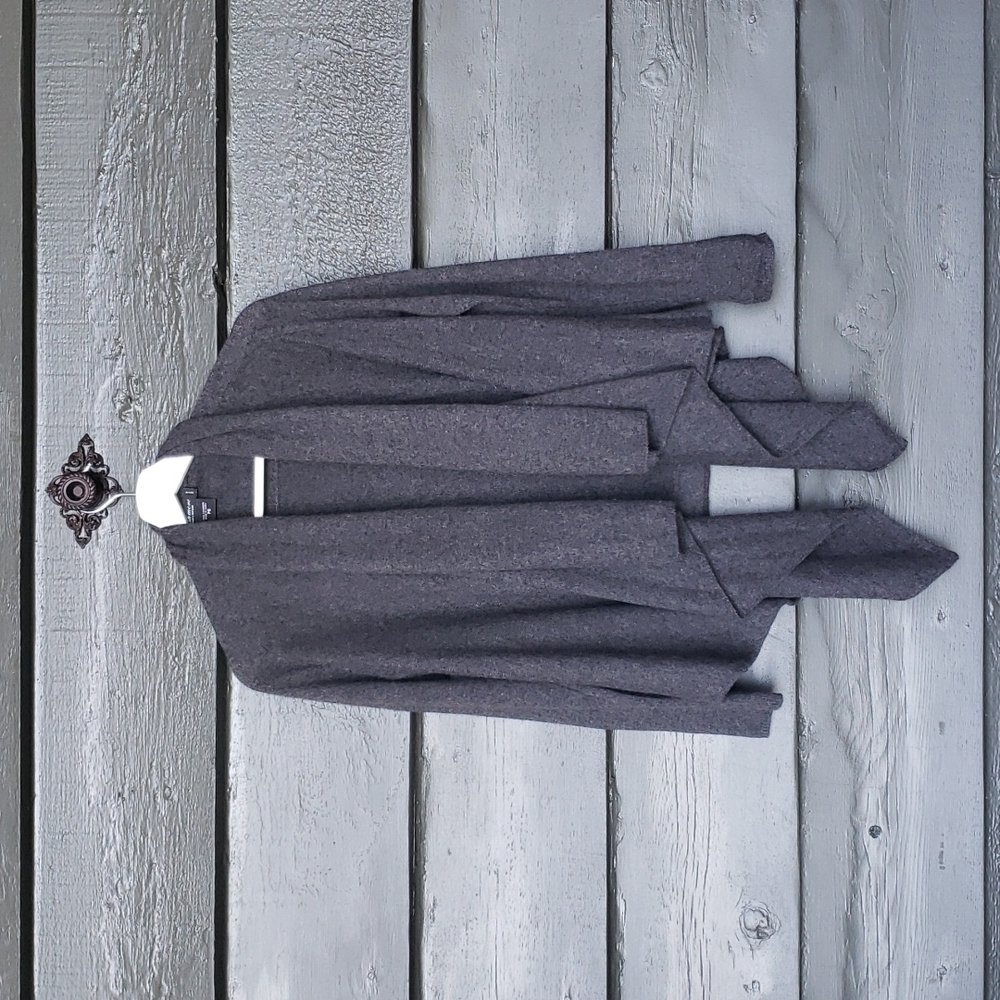 LORD & TAYLOR Charcoal Gray Cashmere Open-Front Draped Cardigan Sweater sz PS